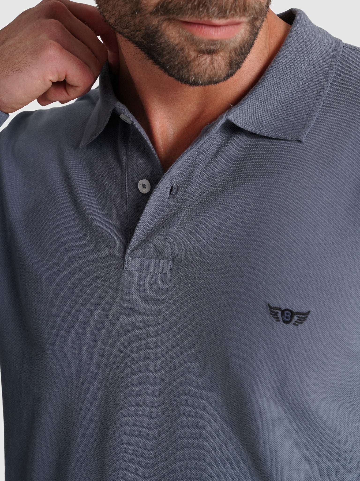 BLUE COTTON POLO LONG SLEEVE REGULAR FIT MR. BLUE