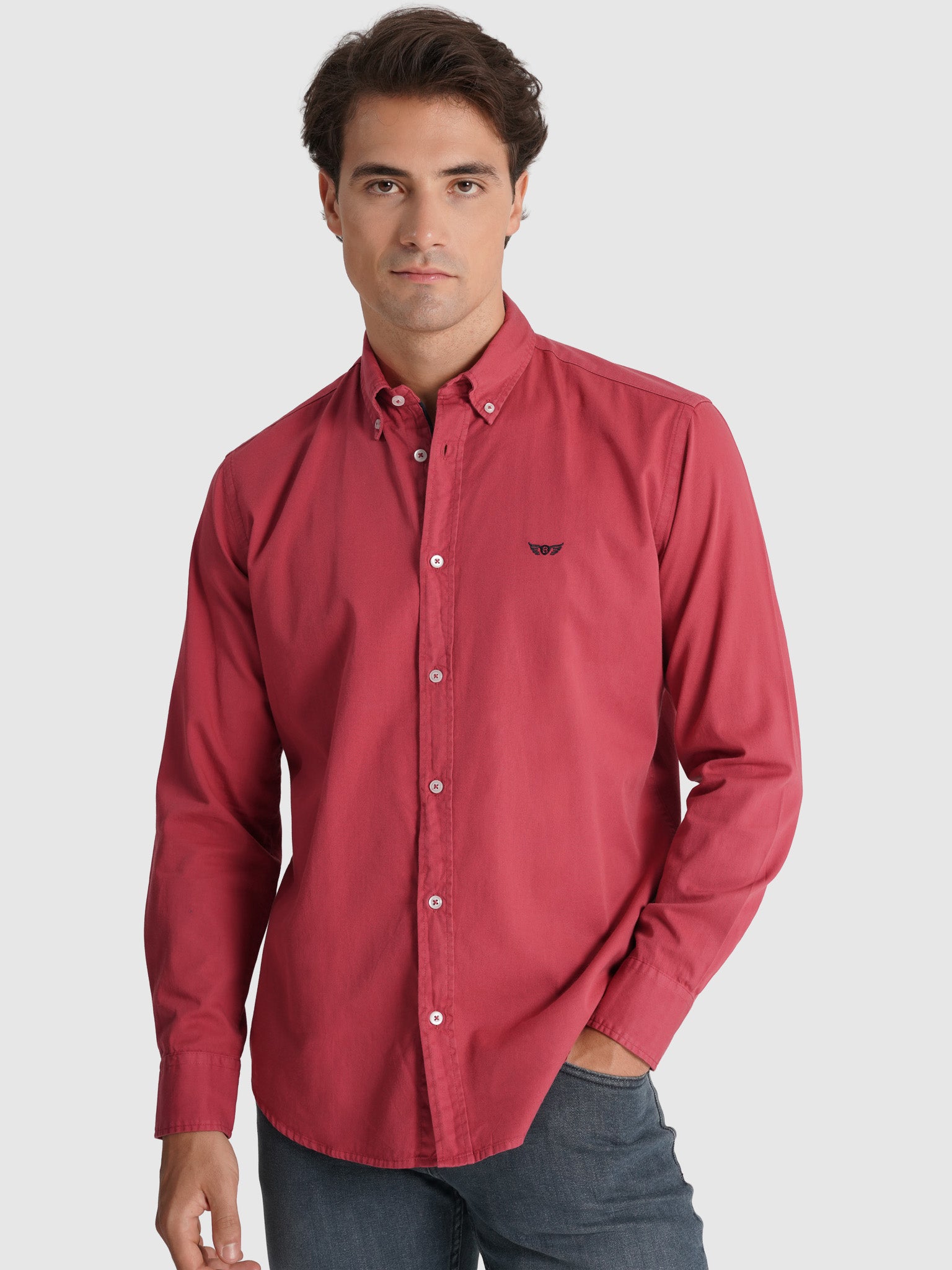 CAMISA ALGODÃO VERMELHA MANGA COMPRIDA REGULAR FIT MR. BLUE