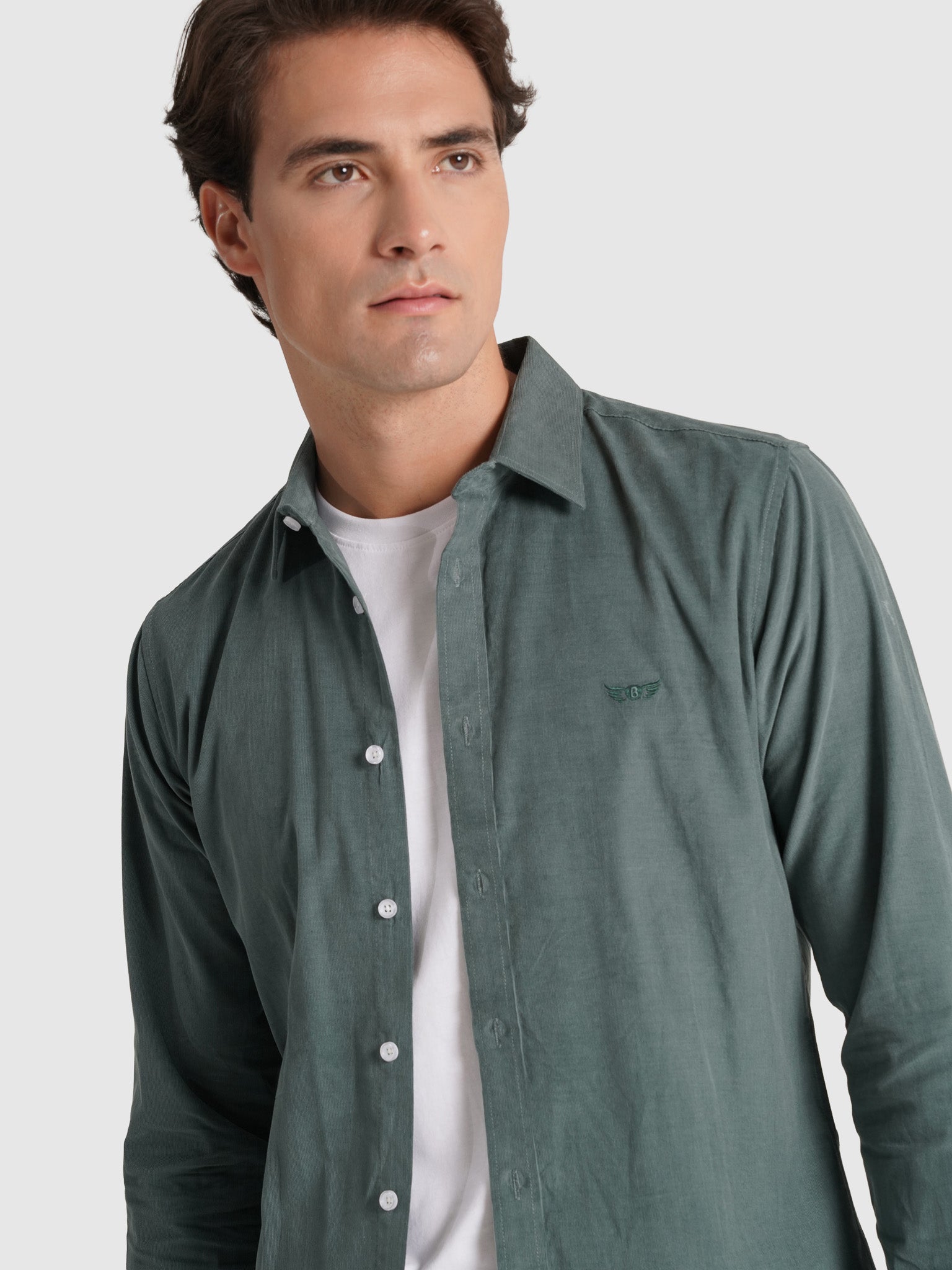 CAMISA BOMBAZINE VERDE MANGA COMPRIDA TAILORED FIT MR. BLUE