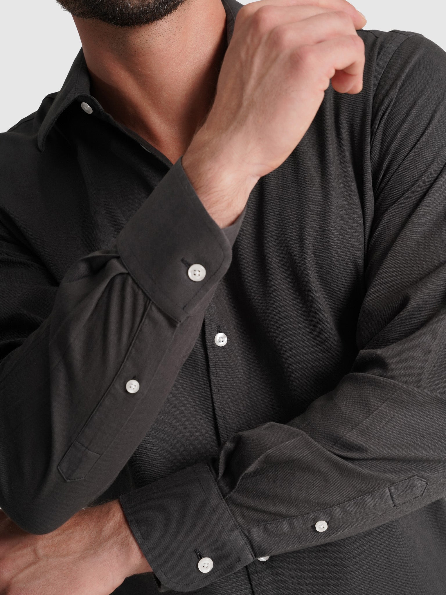 CAMISA ALGODÓN GRIS MANGA LARGA REGULAR FIT MARK BELLUCCI