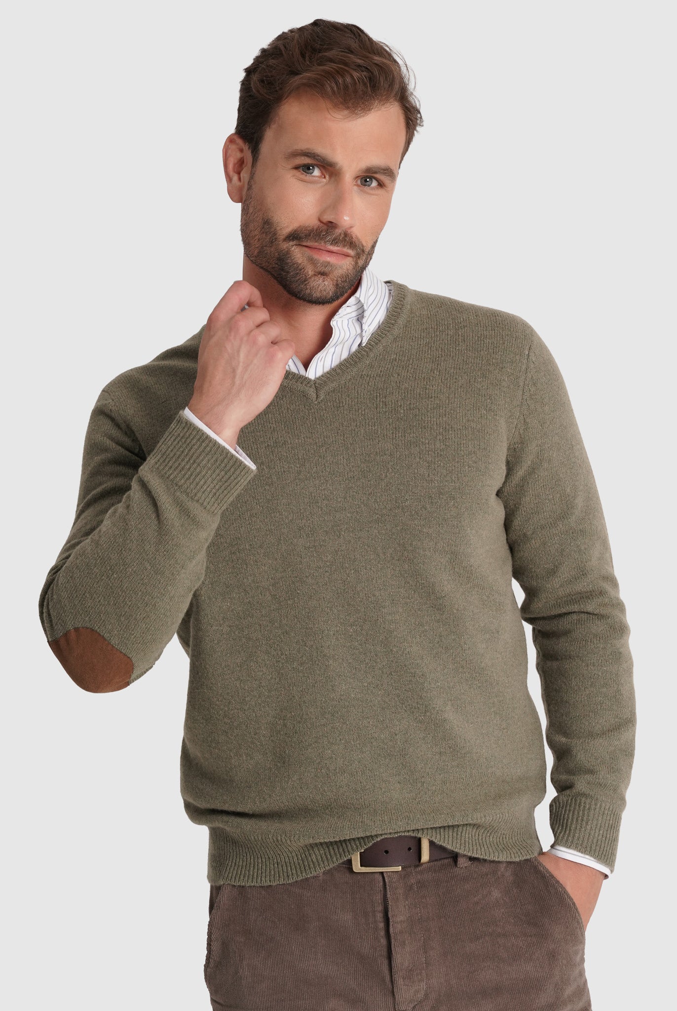 Pullover Lã Verde Com Cotoveleira Regular Fit Mr. Blue
