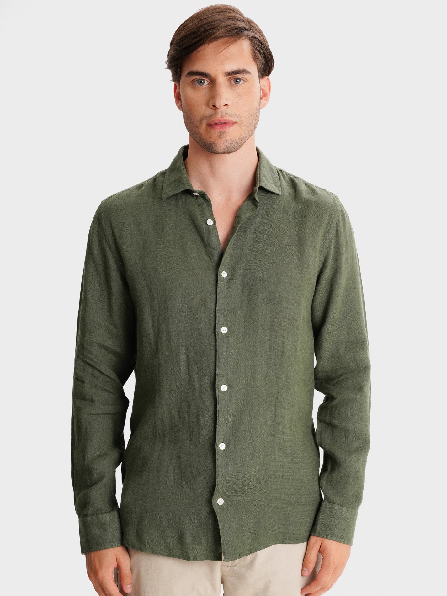 GREEN LINEN SHIRT LONG SLEEVE TAILORED FIT MARK BELLUCCI