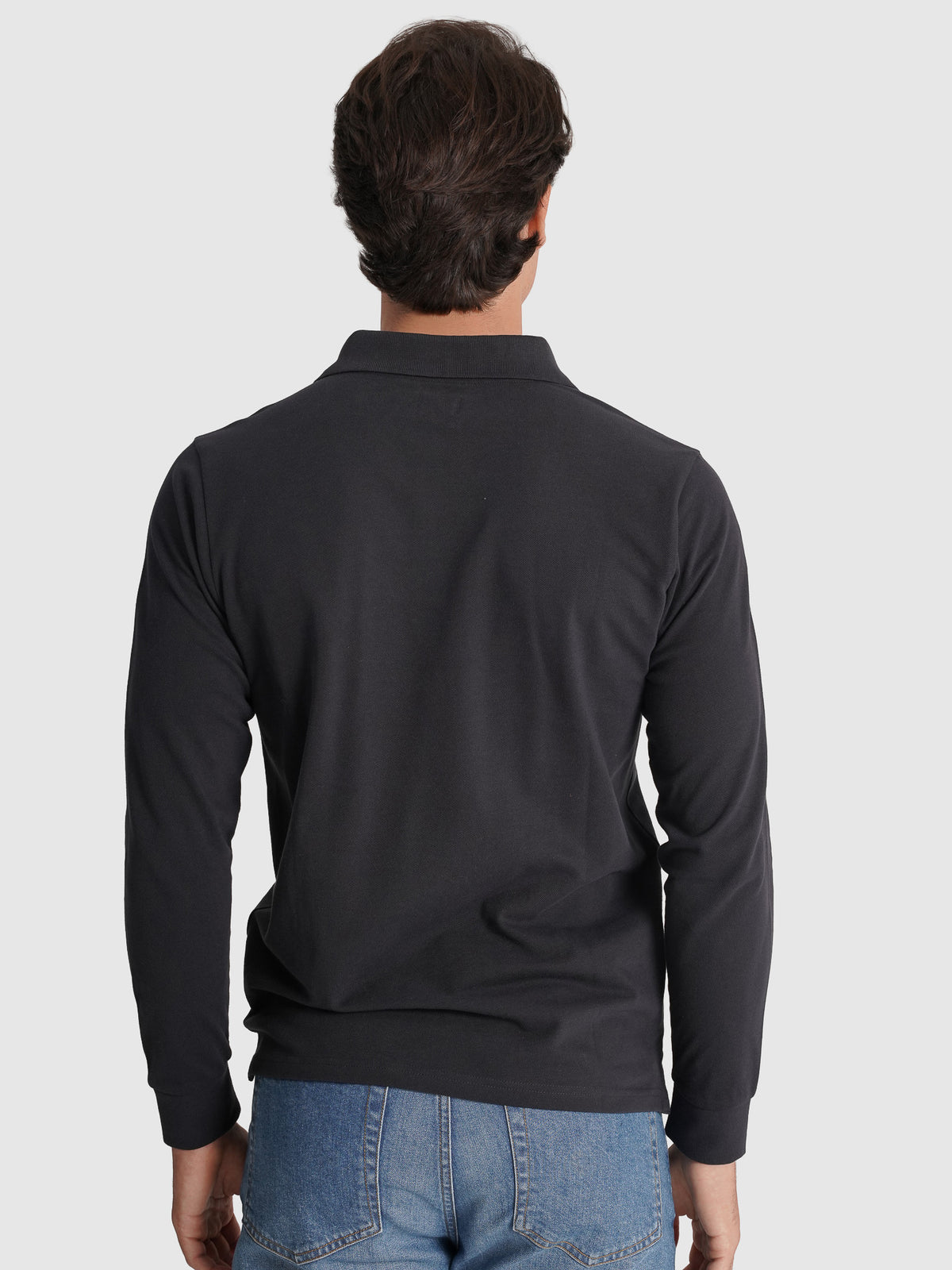 POLO MANGA COMPRIDA ALGODÃO REGULAR FIT AZUL LISO MR. BLUE