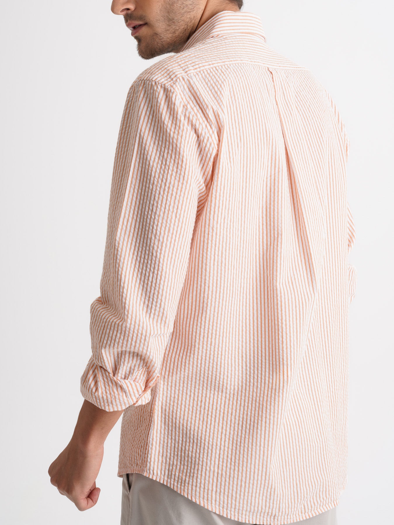 Regular Fit Seersucker Orange Mr. Blue Shirt