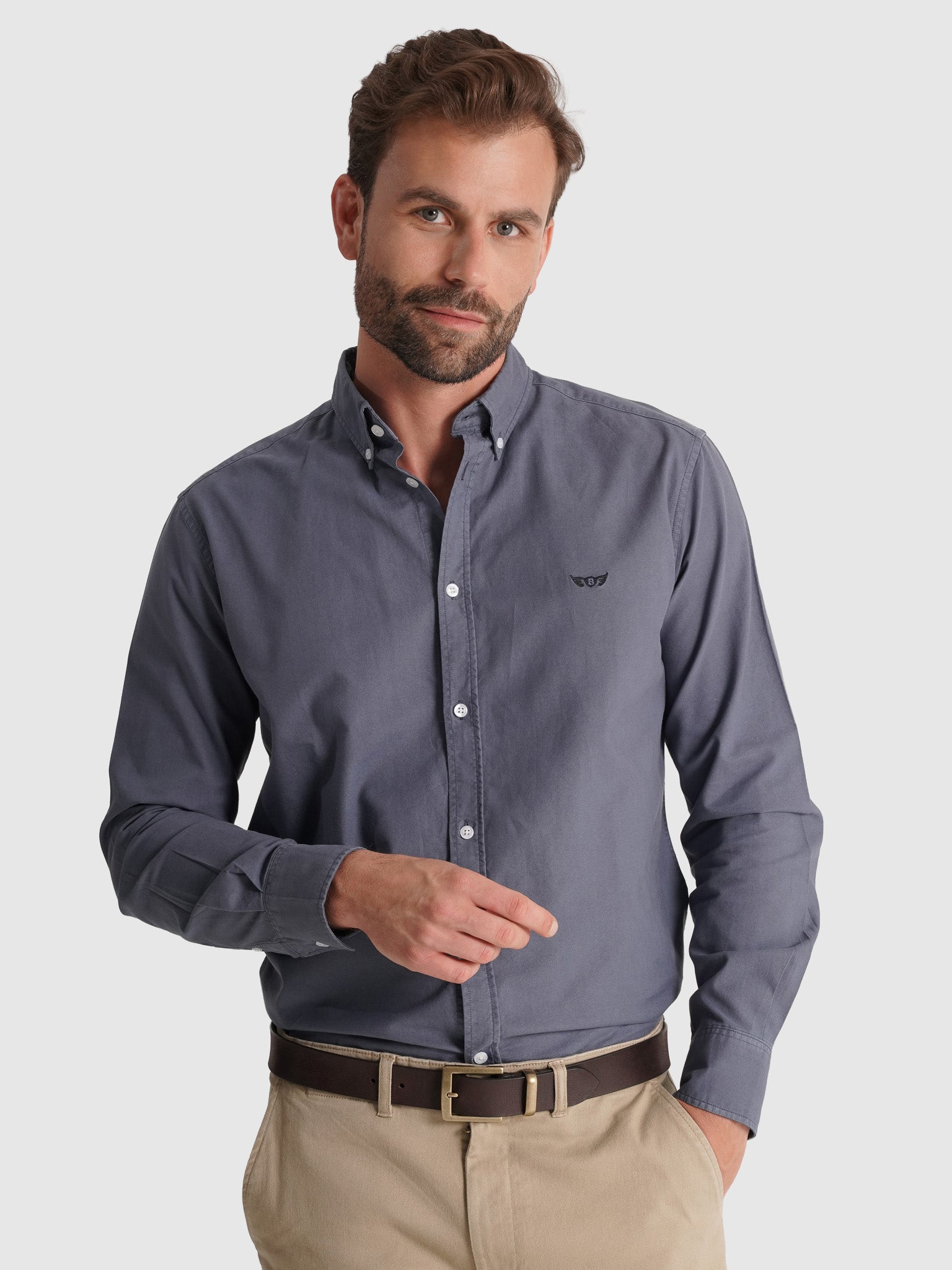 CAMISA ALGODÓN AZUL MANGA LARGA REGULAR FIT MR. AZUL