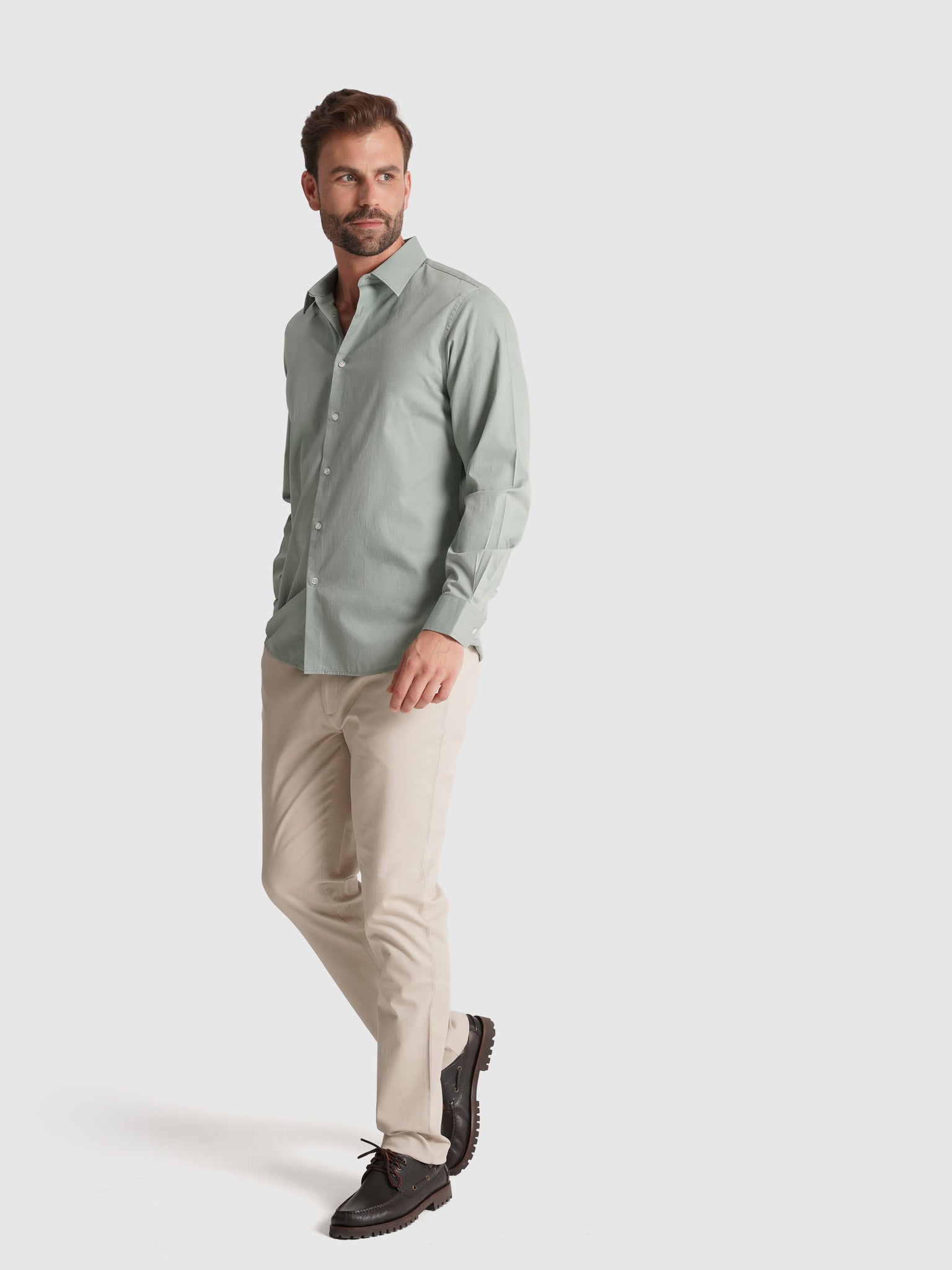 CAMISA ALGODÃO VERDE MANGA COMPRIDA SLIM FIT MR. BLUE