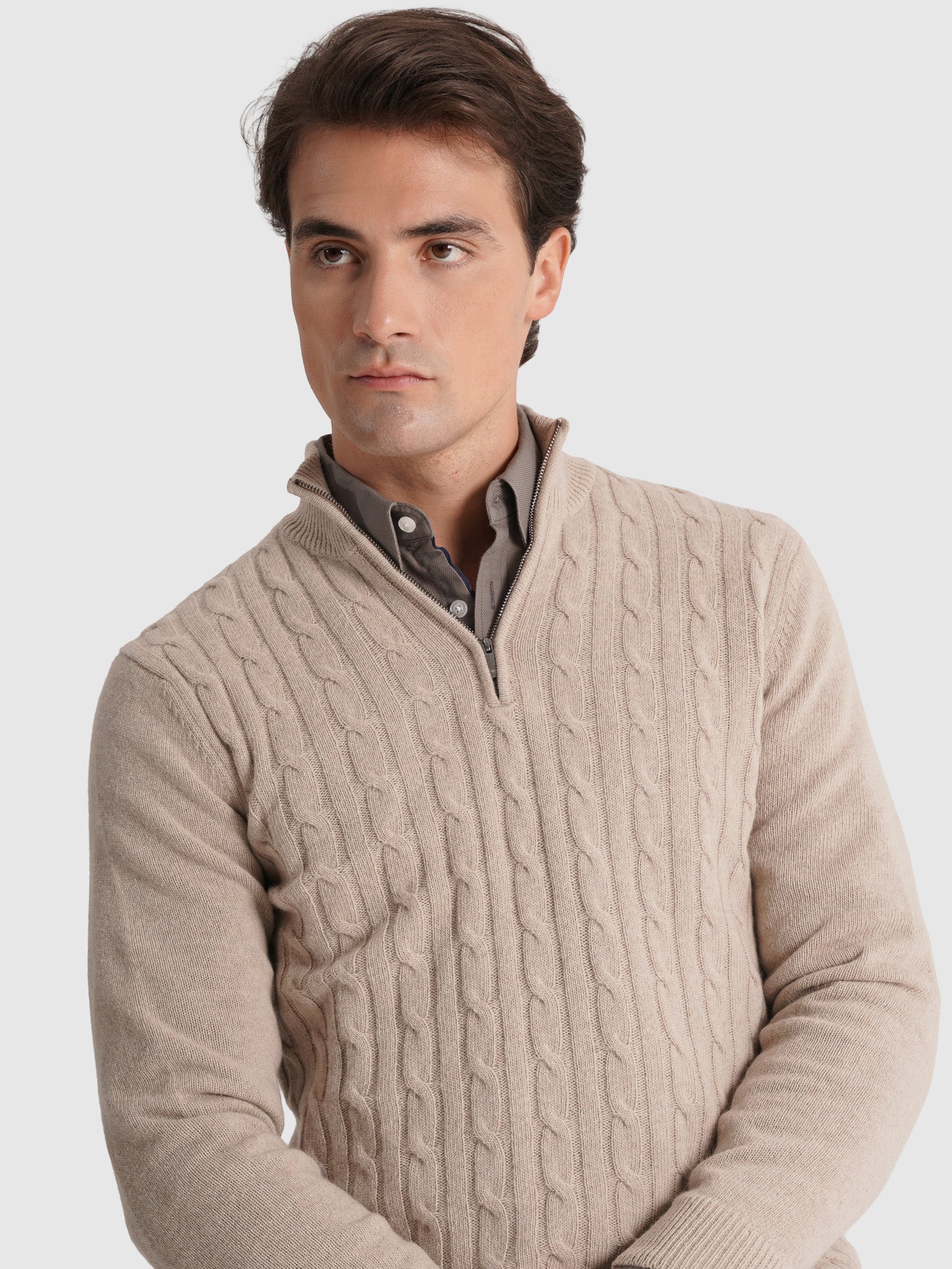 PULLOVER LÃ BEGE MANGA COMPRIDA REGULAR FIT MR. BLUE