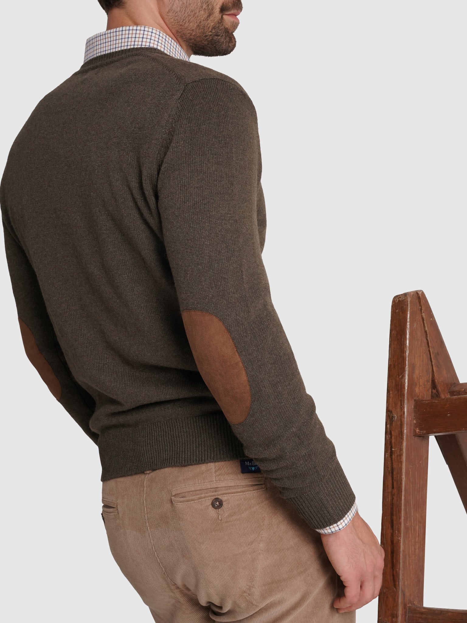 GREEN WOOL PULLOVER WITH REGULAR FIT MR ELBOW PADS. BLUE