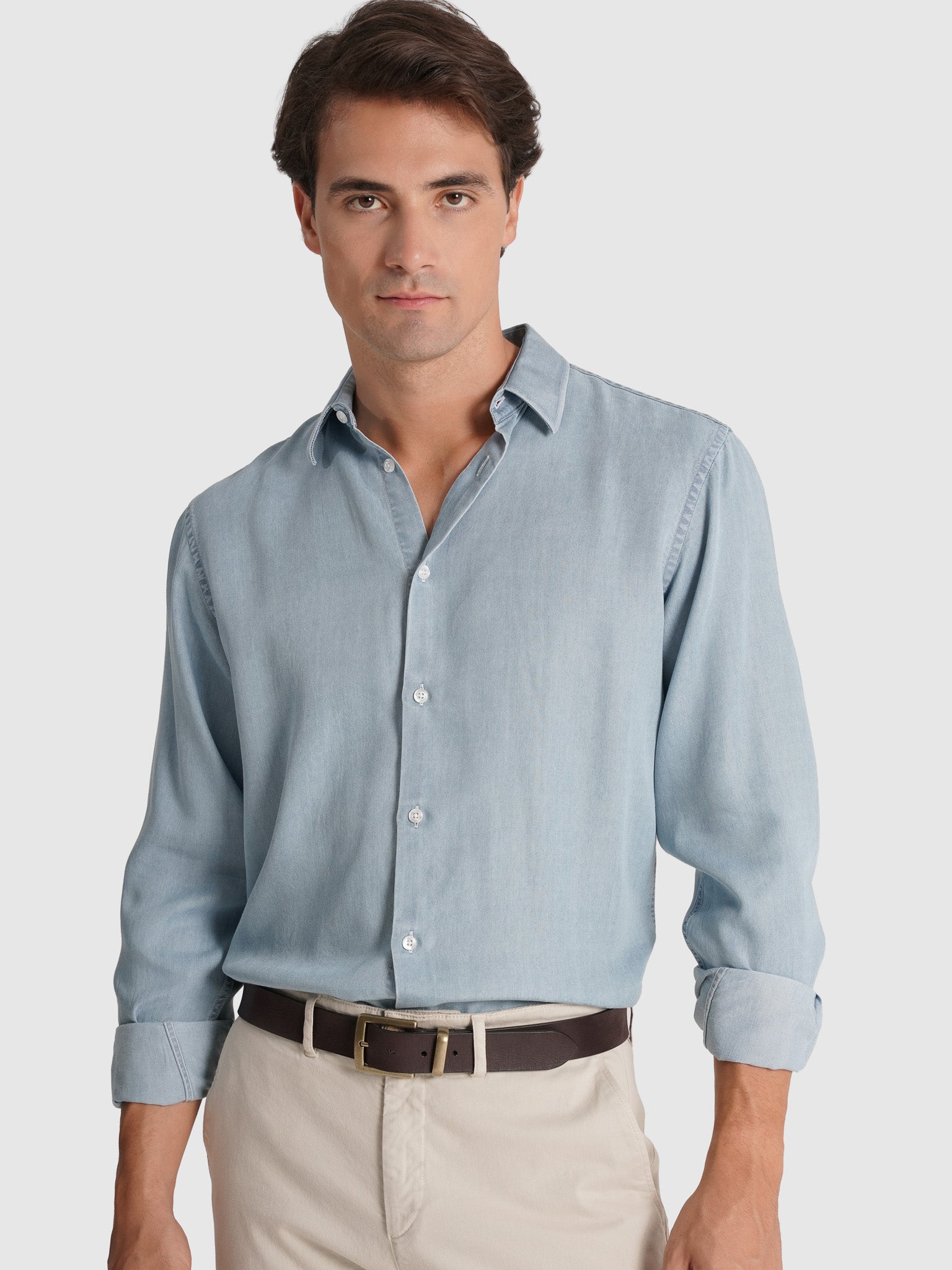 TAILORED FIT LONG SLEEVE BLUE COTTON SHIRT MARK BELLUCCI
