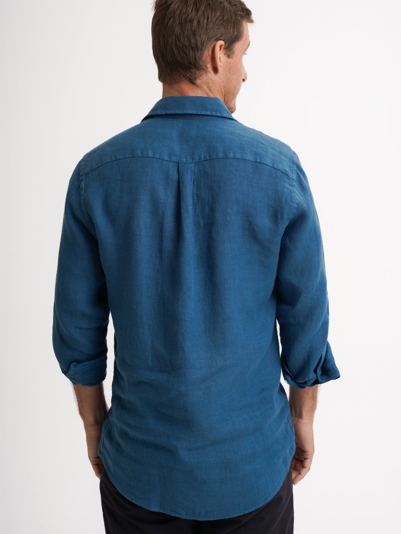 Camisa entallada de lino azul Mr. Blue