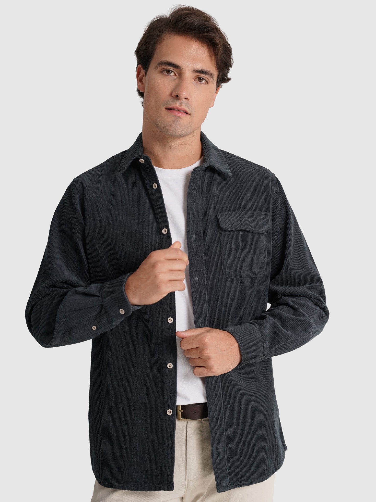 SOBRECAMISA DE ALGODÓN AZUL MANGA LARGA REGULAR FIT MARK BELLUCCI