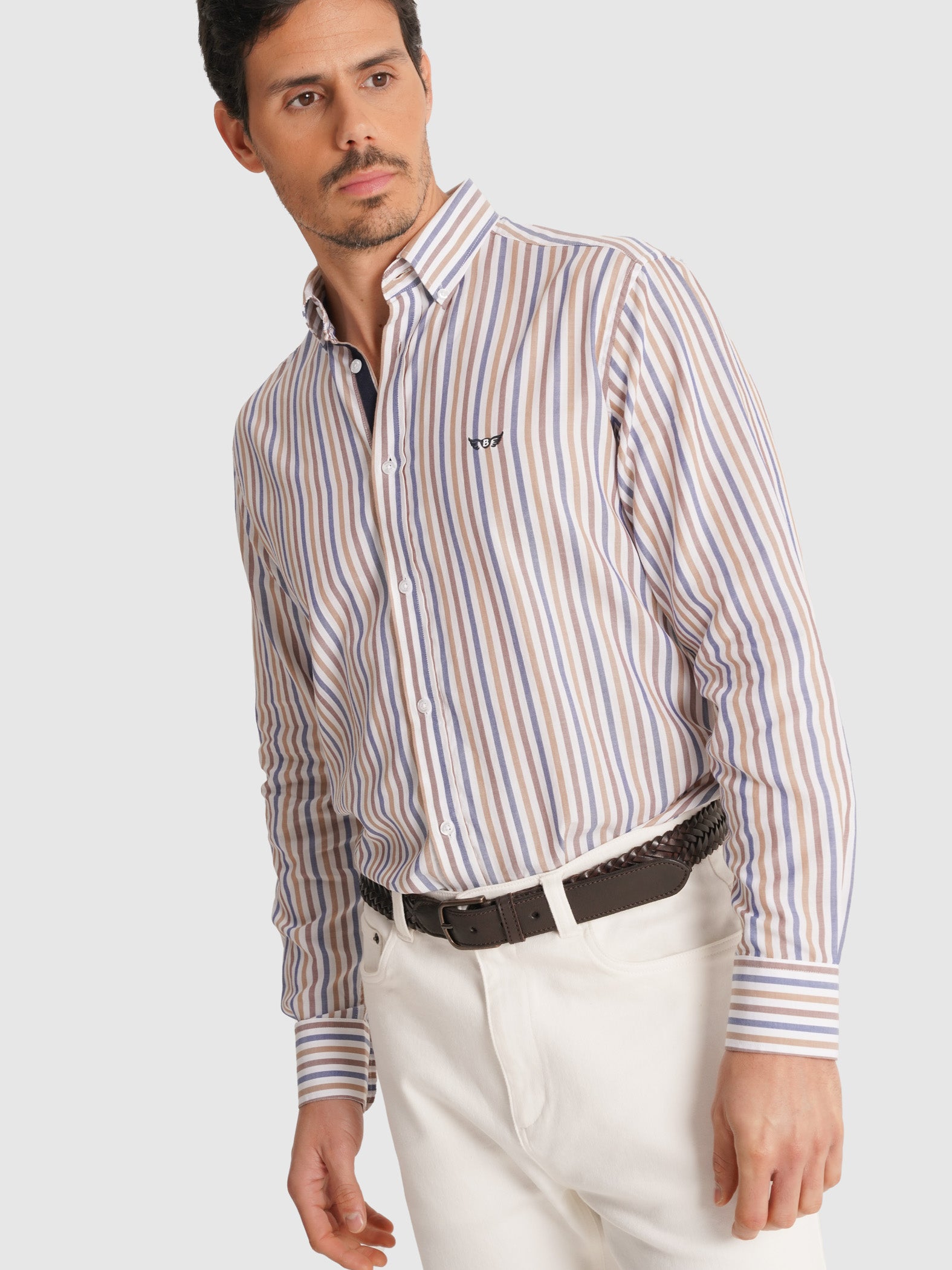 CAMISA OXFORD MARRÓN MANGA LARGA REGULAR FIT MR. AZUL