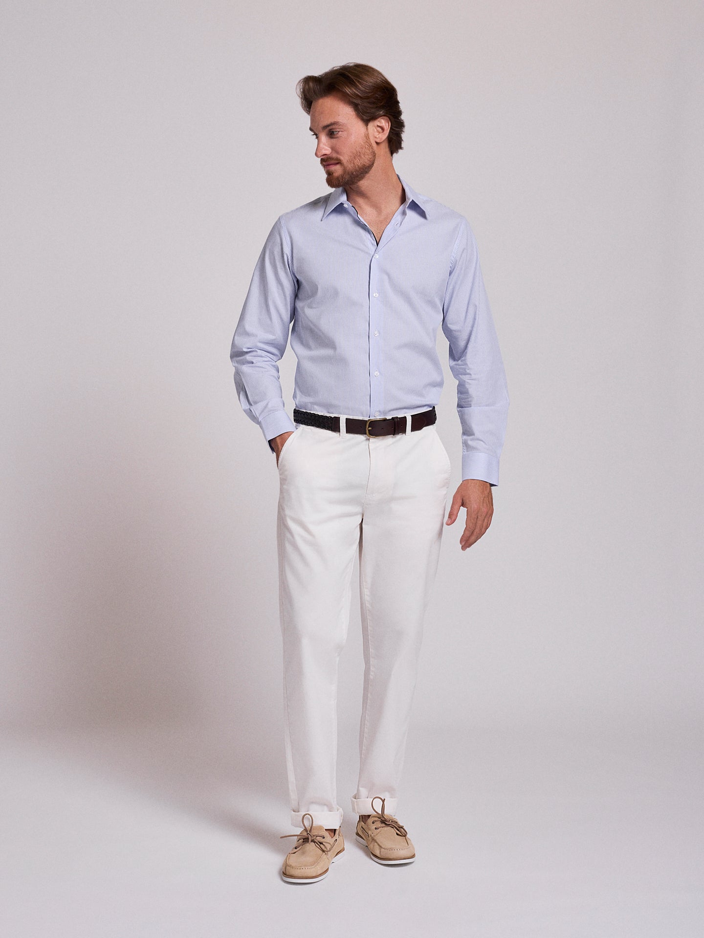 Camisa Algodão Azul Manga Comprida Slim Fit Mr. Blue