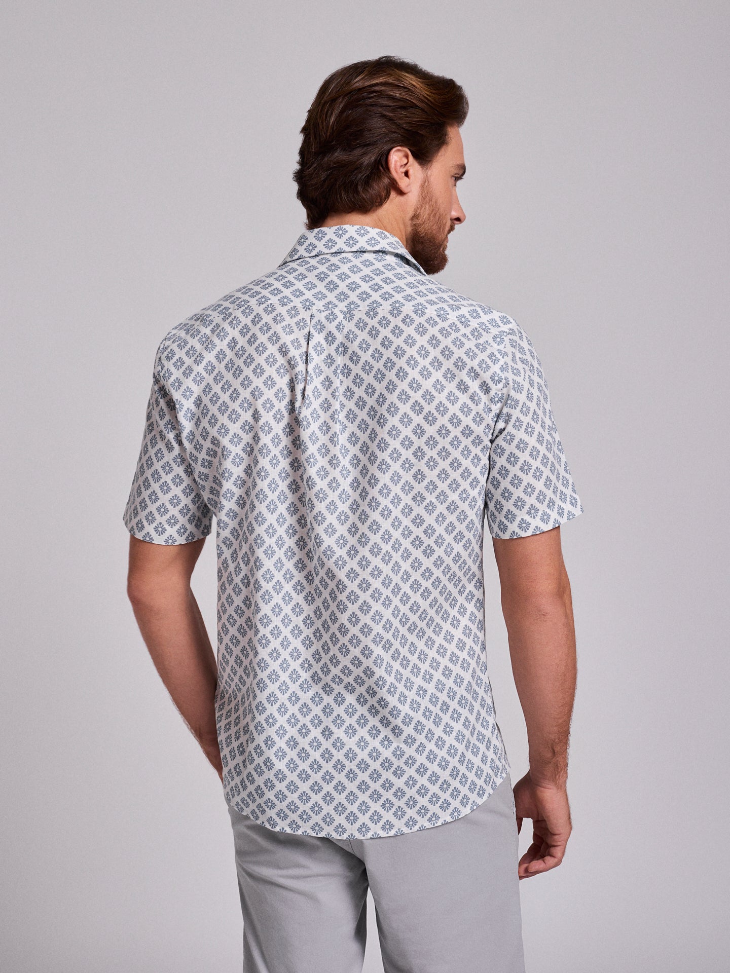 CAMISA LINHO AZUL MANGA CURTA REGULAR FIT MR. BLUE