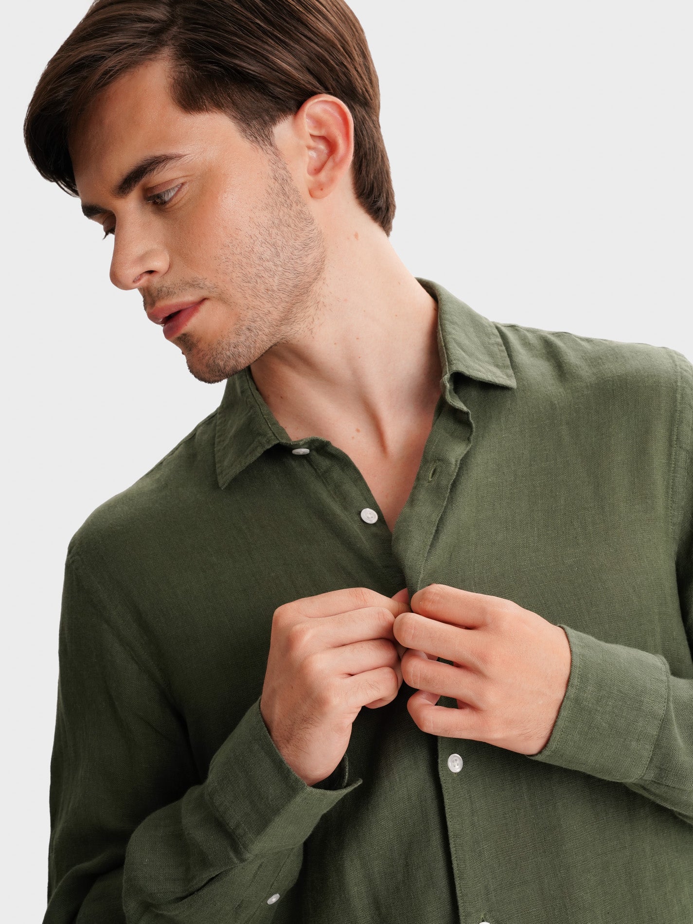 GREEN LINEN SHIRT LONG SLEEVE TAILORED FIT MARK BELLUCCI