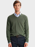 THIN GREEN PULLOVER WITH REGULAR FIT MR ELBOW PADS. BLUE