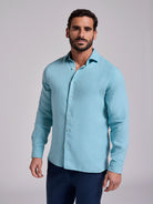CAMISA LINHO AZUL MANGA COMPRIDA TAILORED FIT MARK BELLUCCI