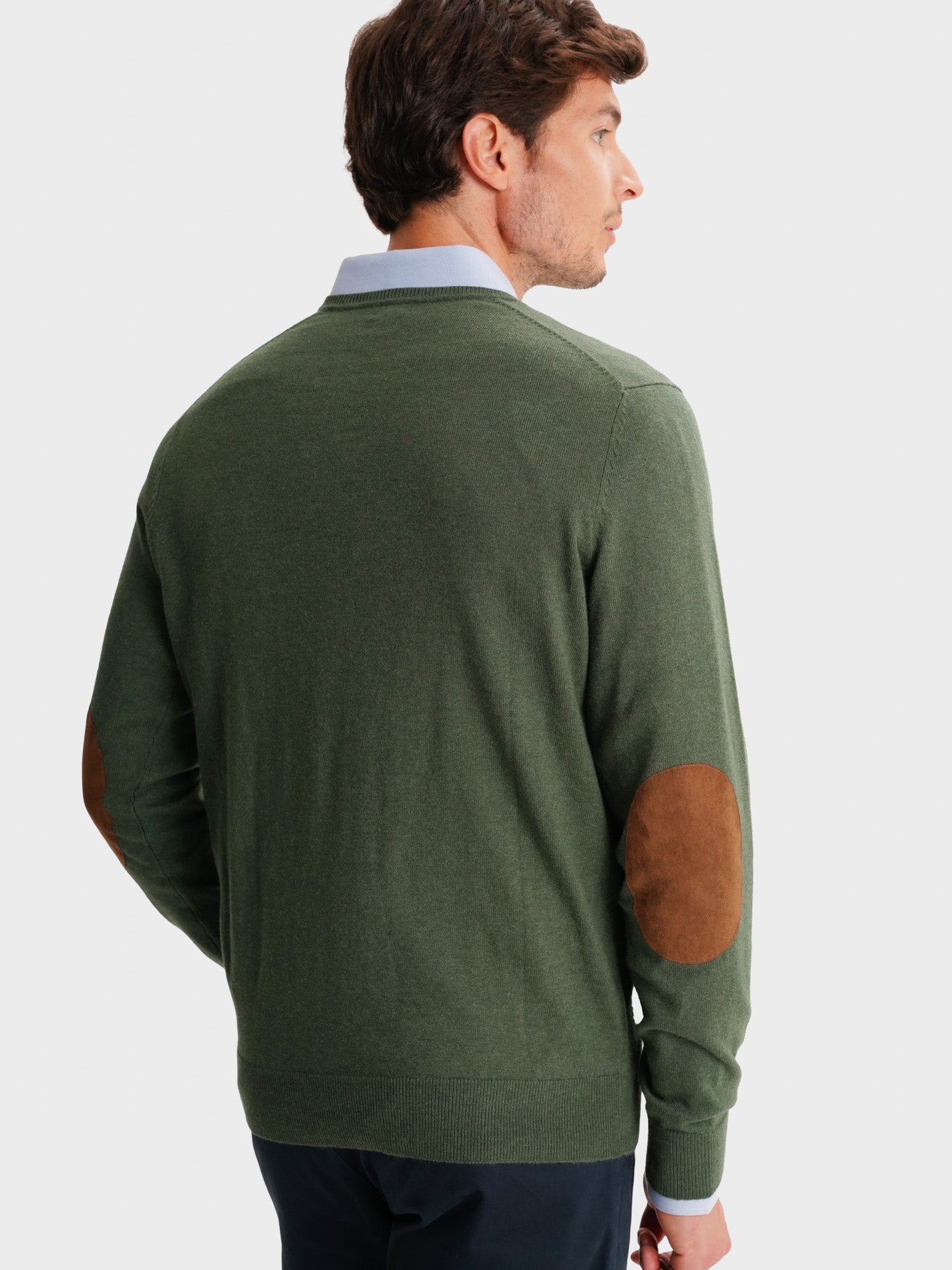 THIN GREEN PULLOVER WITH REGULAR FIT MR ELBOW PADS. BLUE