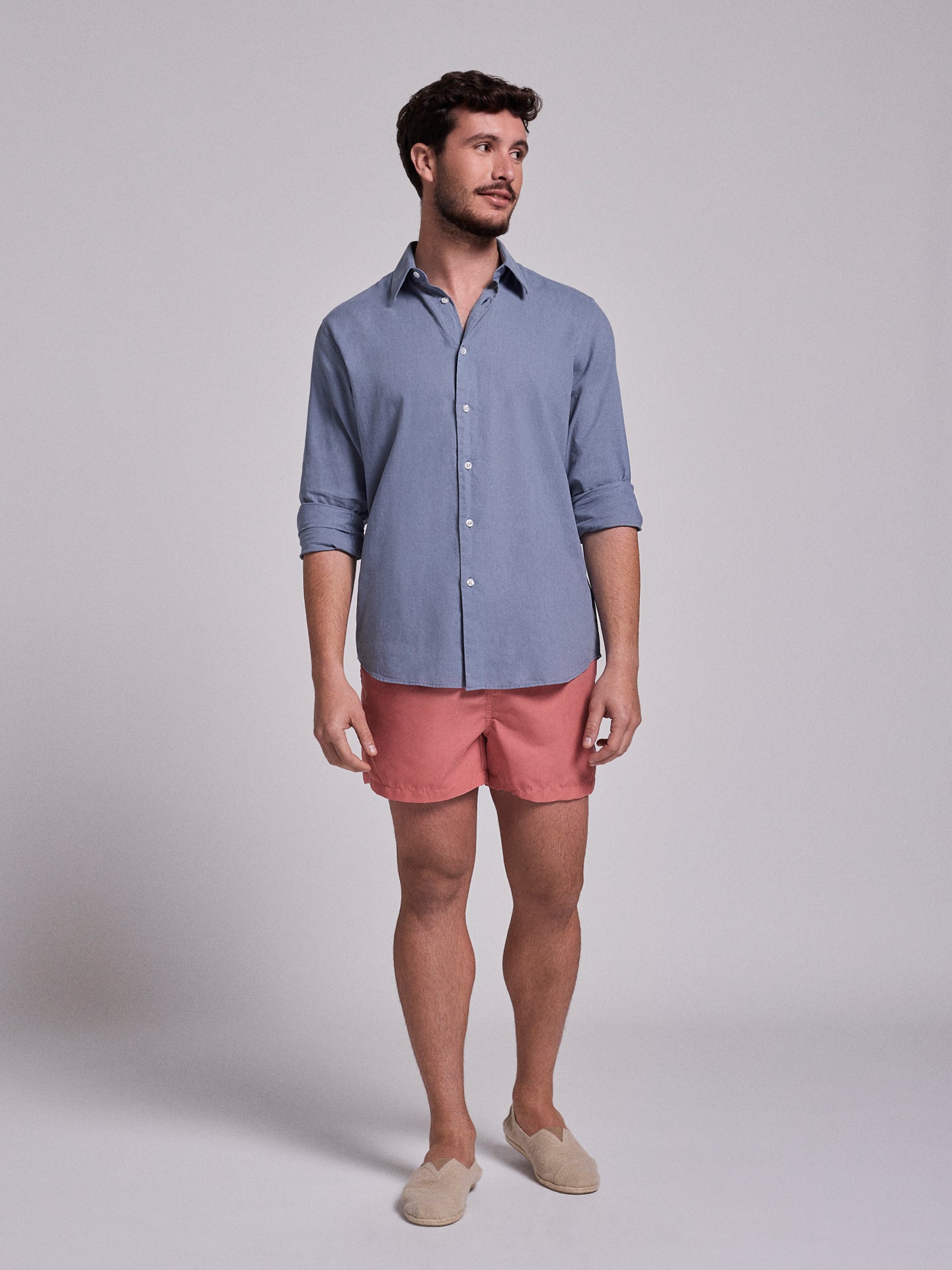 Camisa Linho Azul Manga Comprida Slim Fit Mr. Blue