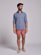 CAMISA LINHO AZUL MANGA COMPRIDA SLIM FIT MR. BLUE
