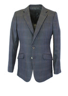Blazer de lã com quadrados grandes azul - Mr Blue