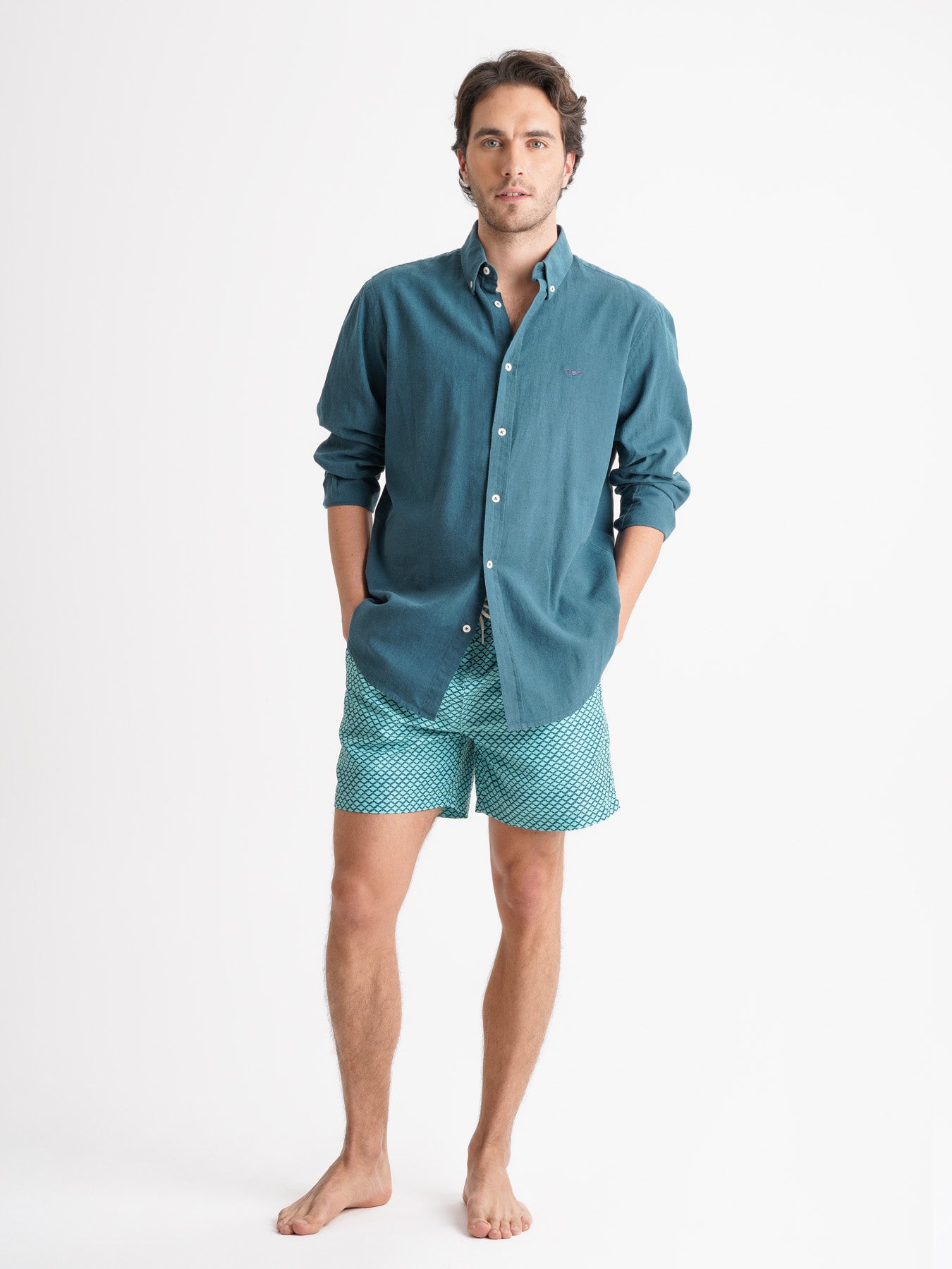 Camisa Regular Fit Linho Azul Mr. Blue